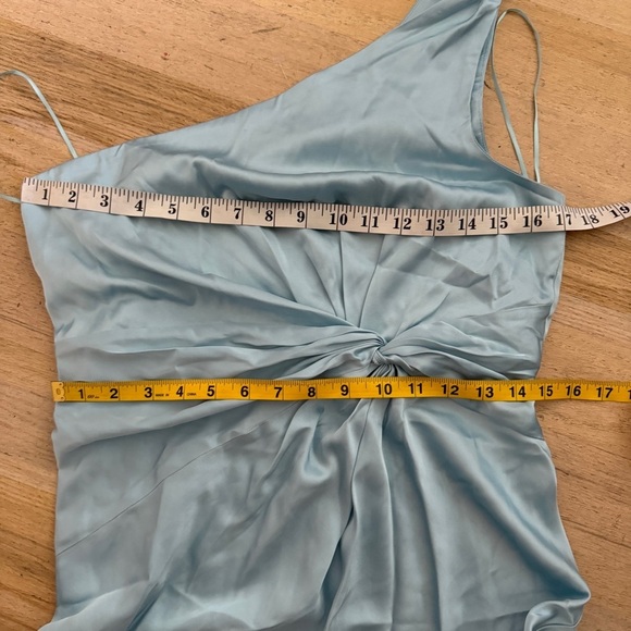 Abercrombie Light Blue One Shoulder Satin Knotted Midi Dress NEW - Picture 6 of 9